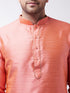 Vastramay Men's Pink And Rose Gold Silk Blend Kurta With Churidar Set